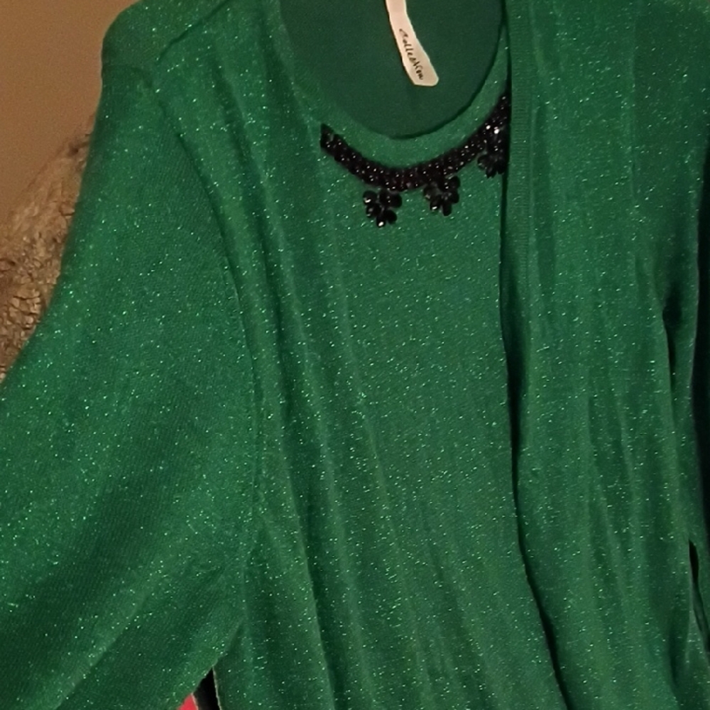NY Collection Emerald Knit with Beaded Detail - Picture 6 of 10